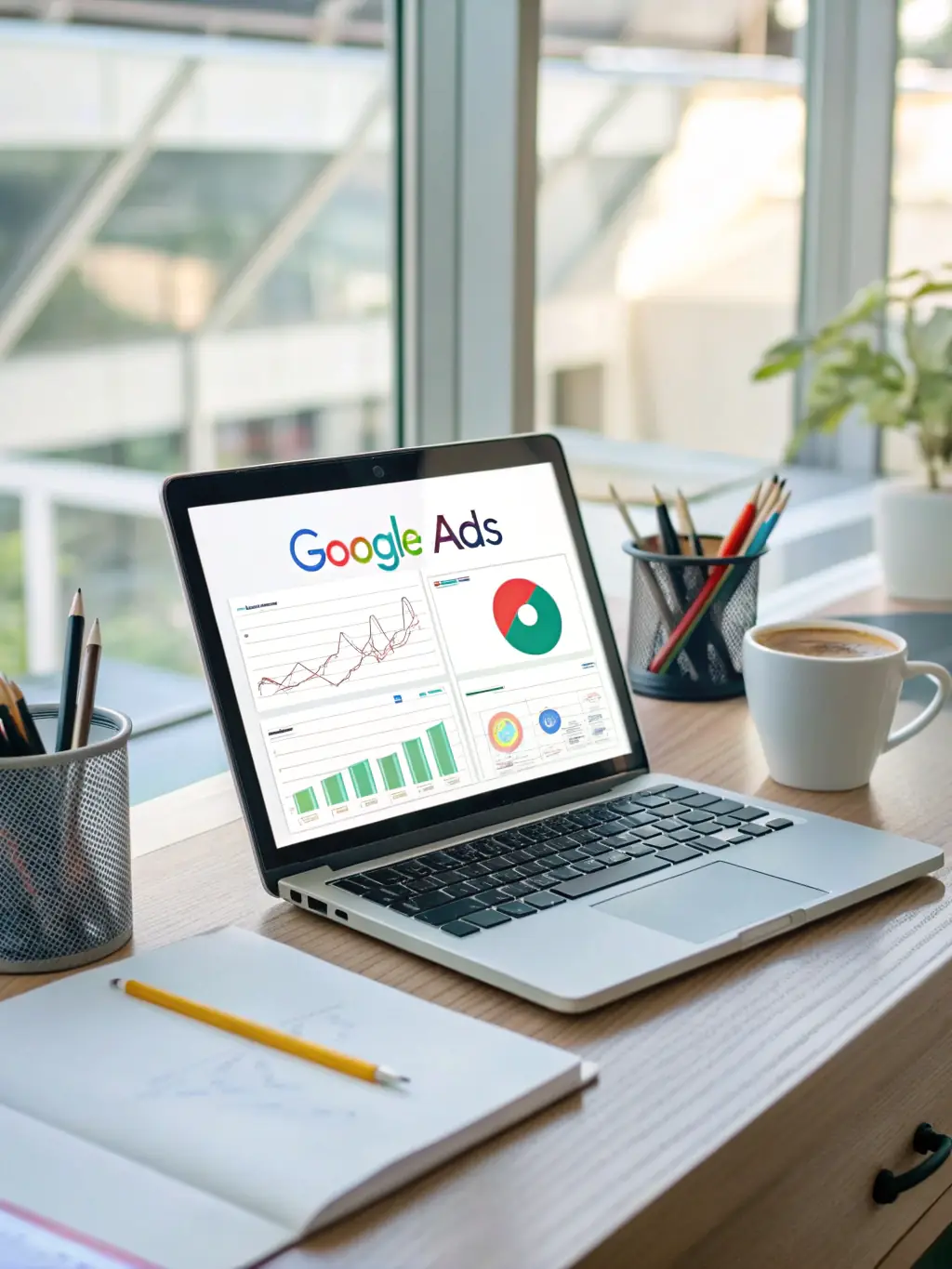 An image of a computer screen displaying a Google Ads dashboard with performance graphs and ad previews, showcasing Cane's Advertising Solution Partnership's Google Ads management capabilities.
