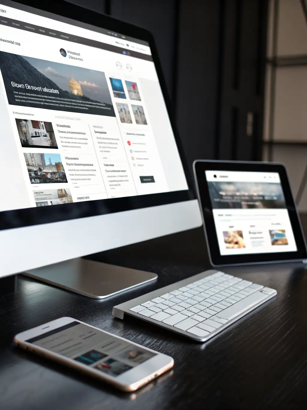 A modern and sleek website design displayed on multiple devices (desktop, tablet, smartphone), illustrating the responsive website design and development services of Cane’s Advertising Solution Partnership.