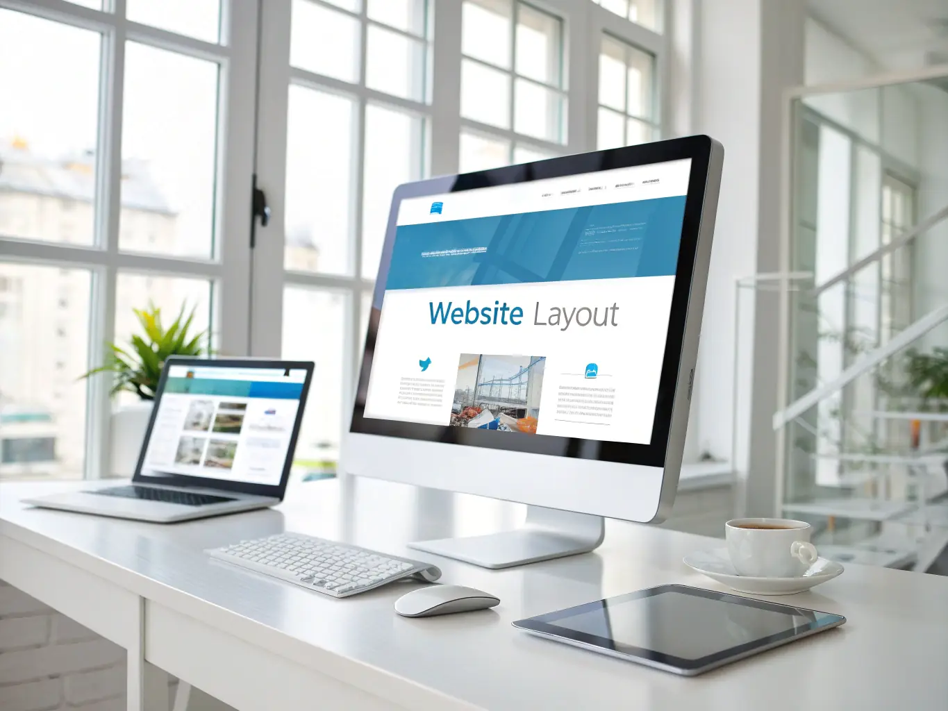 A modern and creative website design displayed on various devices (desktop, tablet, and smartphone), emphasizing the responsiveness and aesthetic appeal of the website.